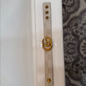 Vintage mint Gucci Monogram Leather Bracelet with Gold